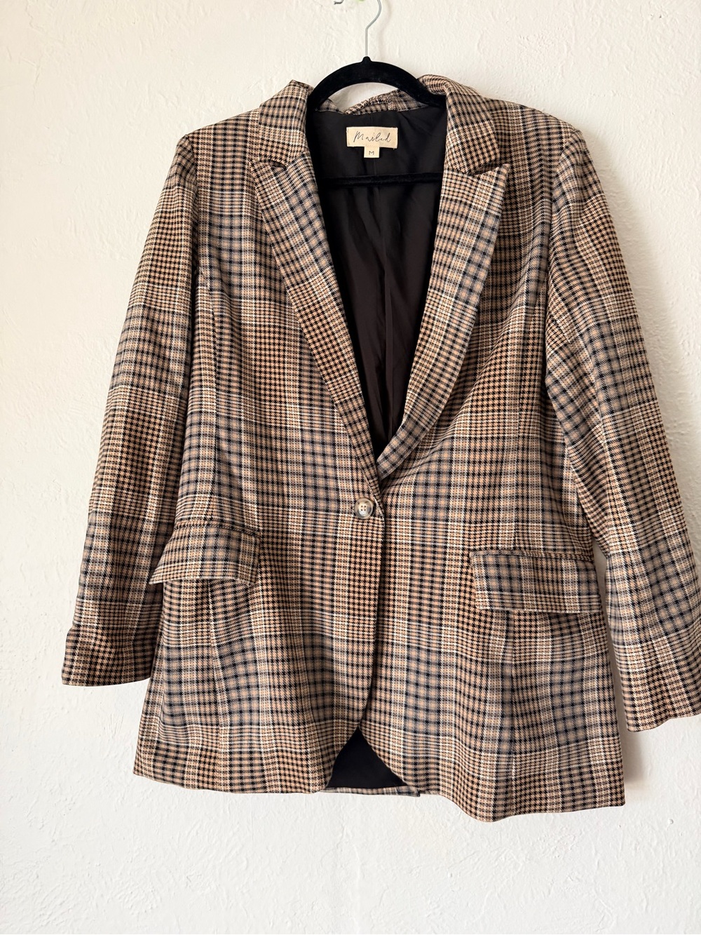 Marled Plaid Blazer in Tan & Black